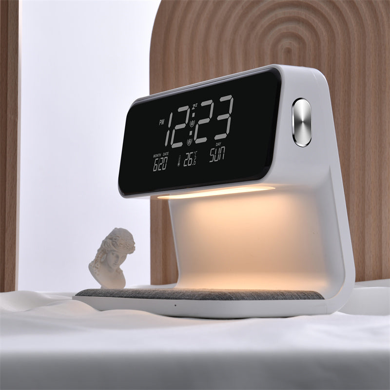 Creative 3 in 1 Bedside Lamp Wireless Charging LCD Screen Alarm Clock Wireless Phone Charger